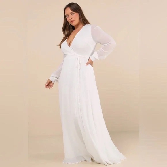 Lulus My‎ Whole Heart White Long Sleeve Wrap Dress Size XL - Picture 13 of 14